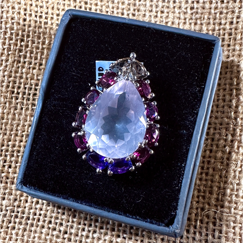 Nwt 13.6ct Rose Quartz Sterling Ring W Amethyst/Pink Tourmaline/Topaz Rtls$560